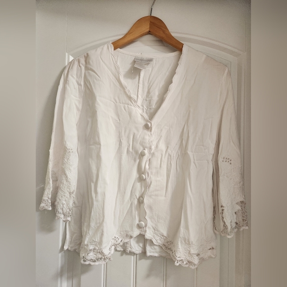 Beautiful Lacy SOFT SURROUNDINGS Scalloped Y2k Blouse - Picture 2 of 7